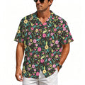Bright Floral And Leaves Men's Crinkle Hawaiian Shirt