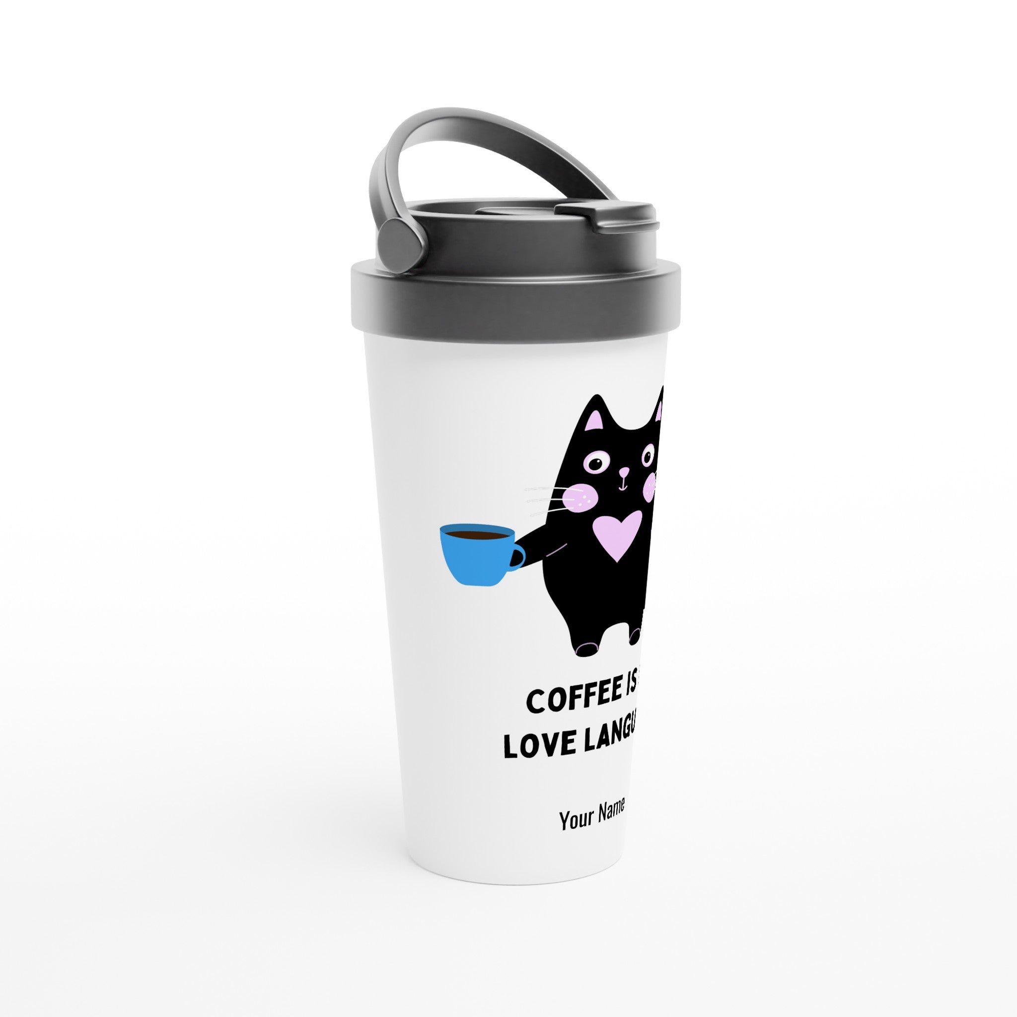 Personalised - Coffee Is My Love Language - White 15oz Stainless Steel Travel Mug Personalised Travel Mug animal Coffee Globally Fulfilled