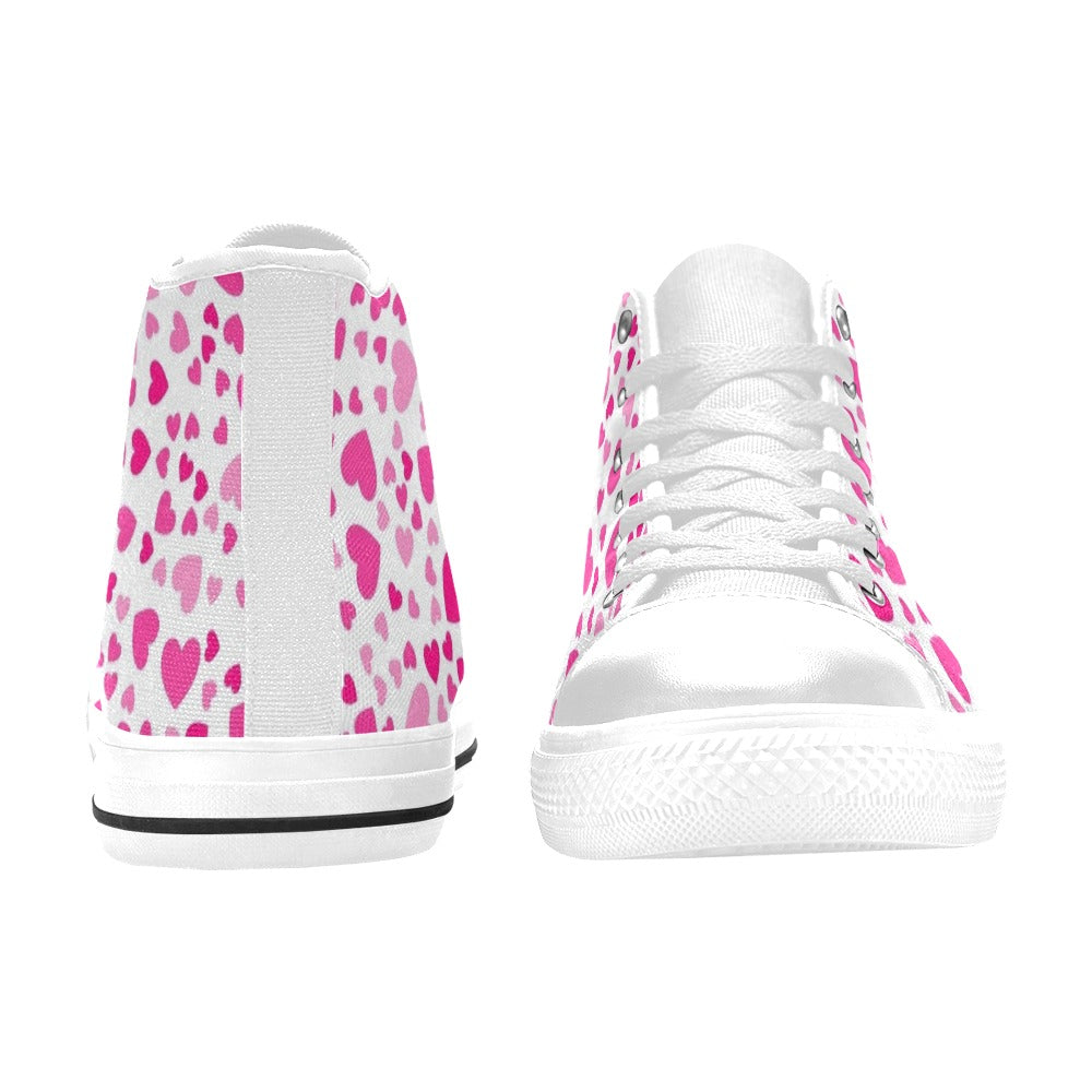 Pink Hearts On White - Women's High Top Canvas Shoes Womens Classic High Top Shoes Love Printed Offshore