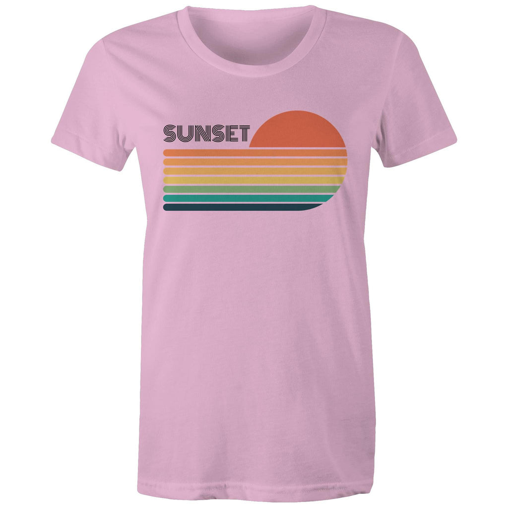 Retro Sunset - Womens T-shirt Pink Womens T-shirt Printed In Australia Retro