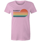 Retro Sunset - Womens T-shirt Pink Womens T-shirt Printed In Australia Retro