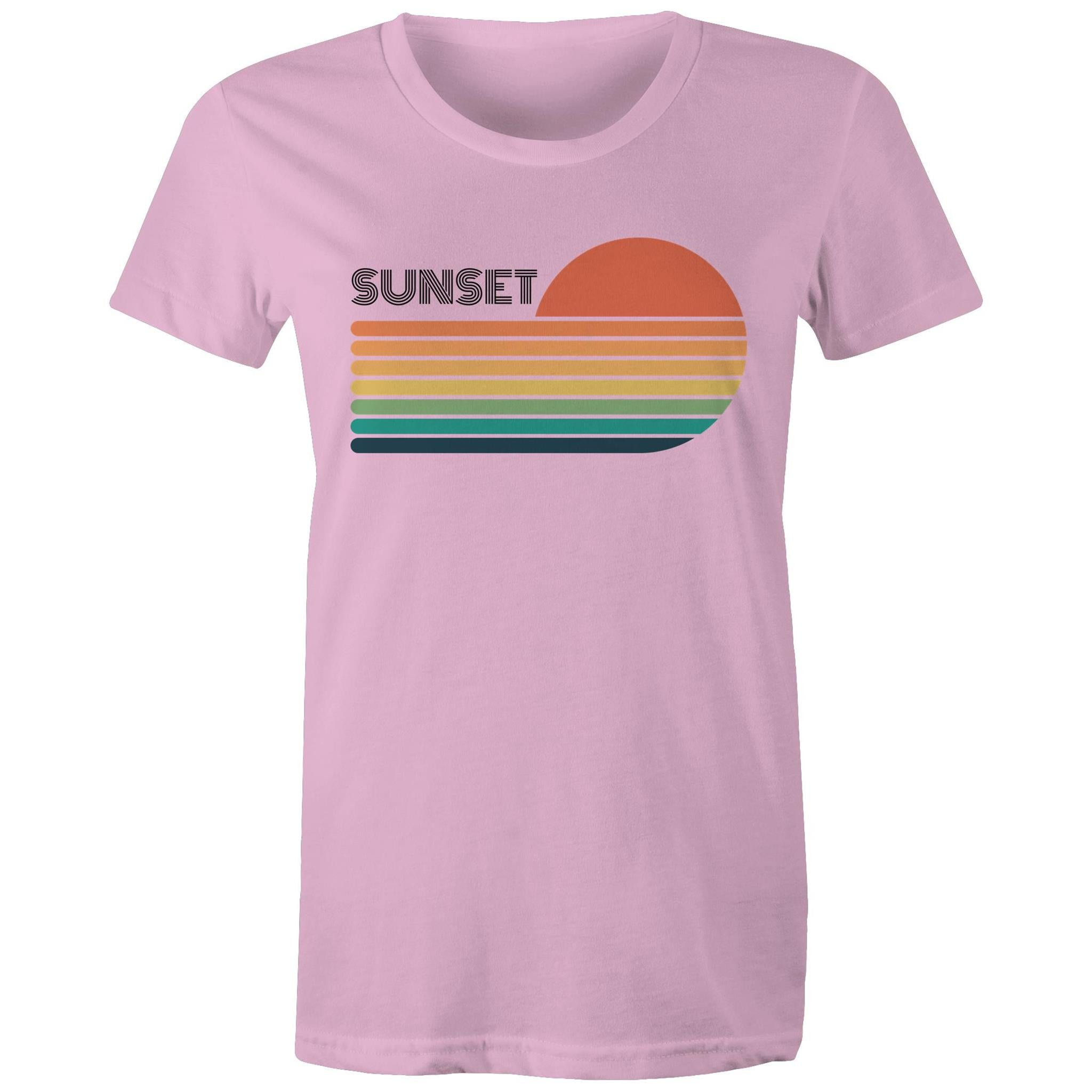 Retro Sunset - Womens T-shirt Pink Womens T-shirt Printed In Australia Retro