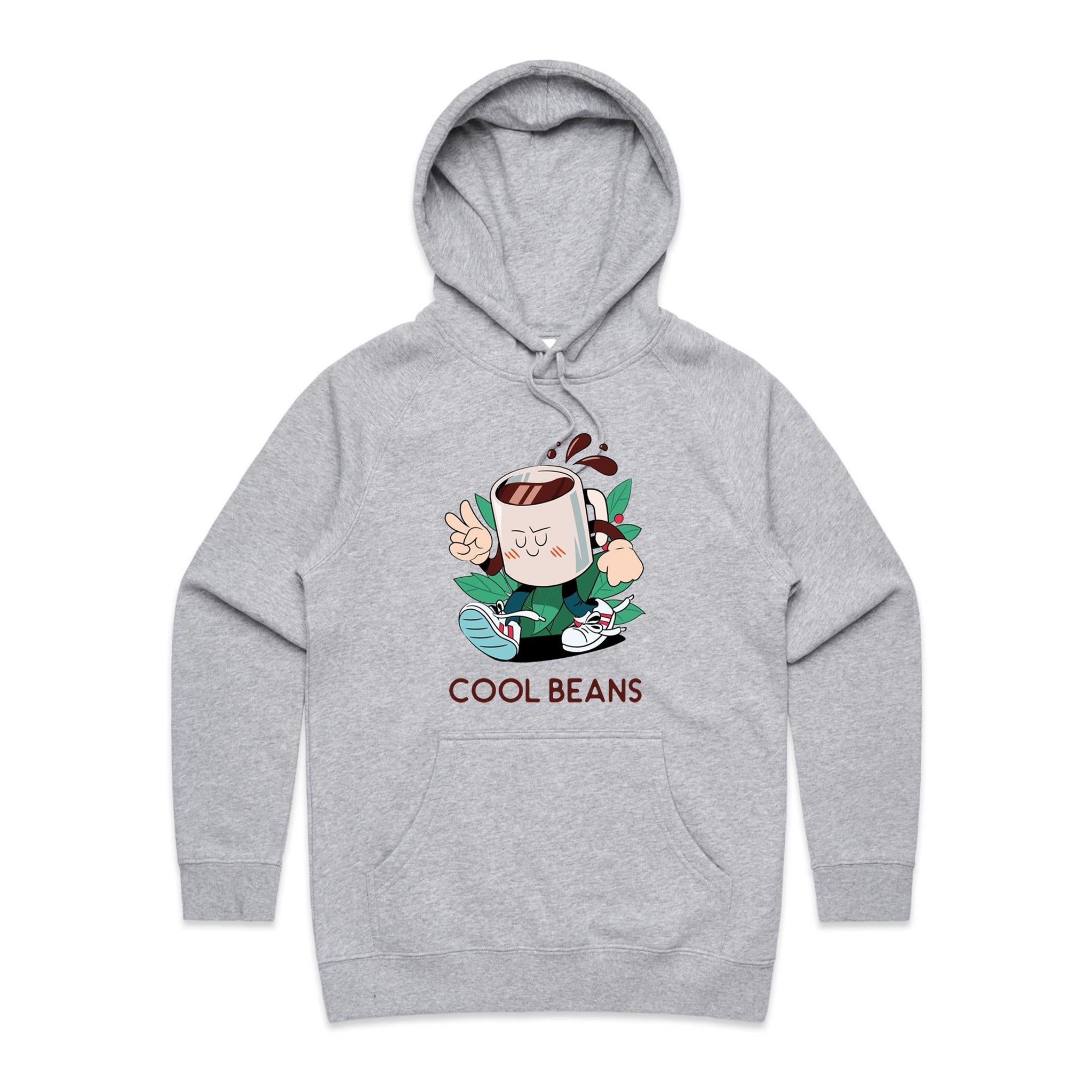 Cool Beans, Coffee - Womens Hoodie Grey Marle Womens Hoodie Coffee Printed In Australia