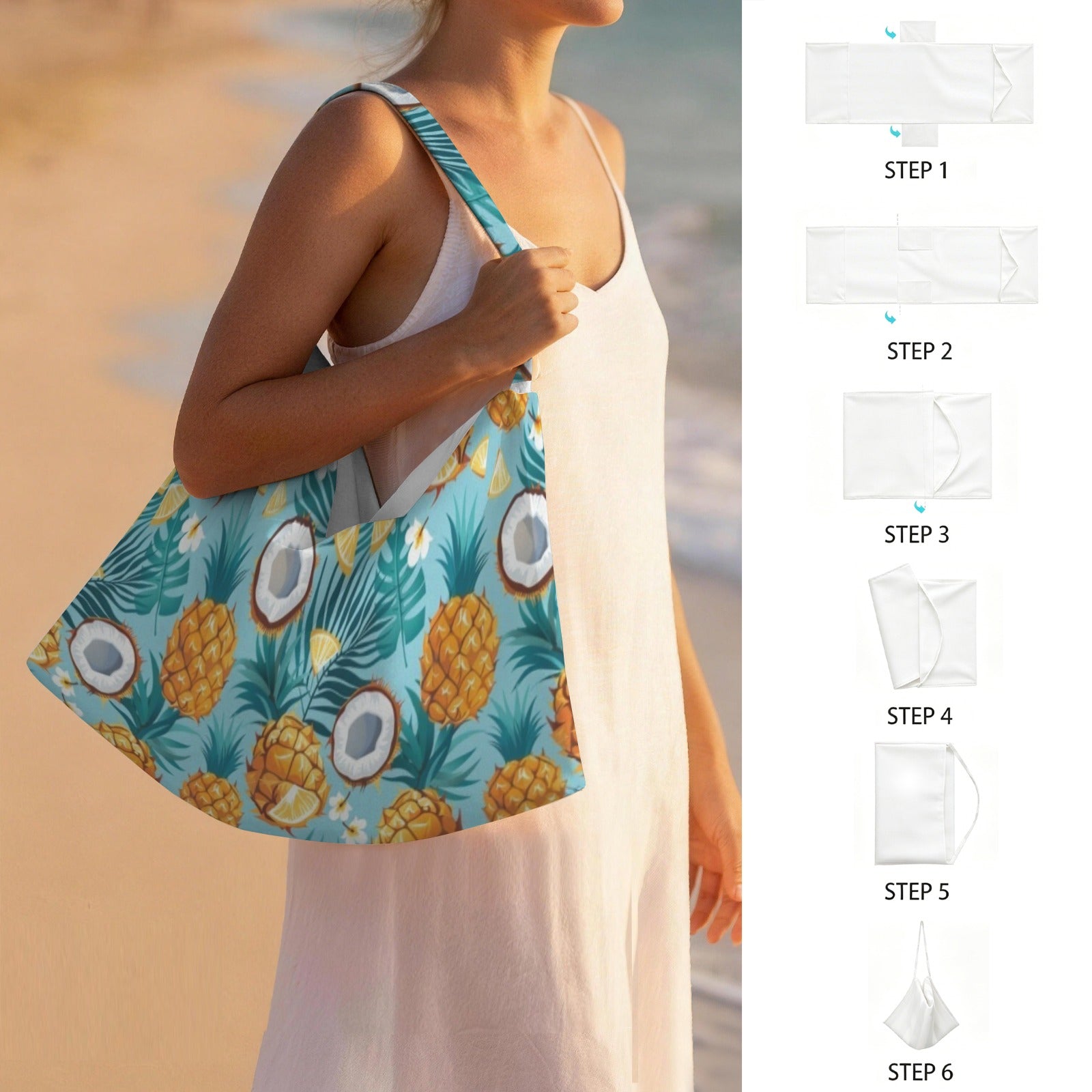 Pineapple Coconut Beach Chair Towel Cover with Side Pockets