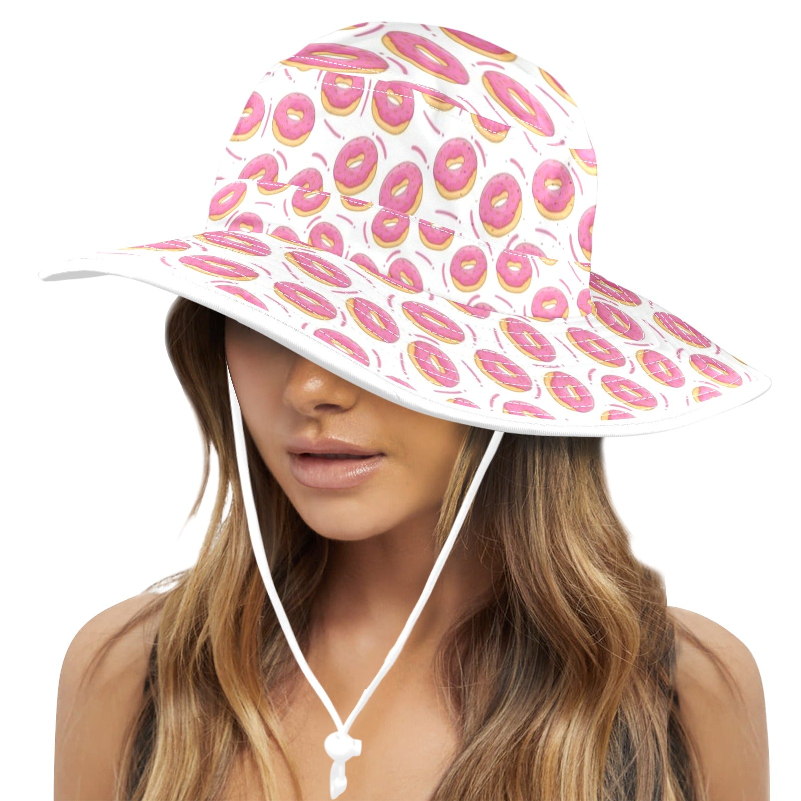 Pink Donuts Wide Brim Bucket Hat Wide Brim Bucket Hat Food Printed Offshore