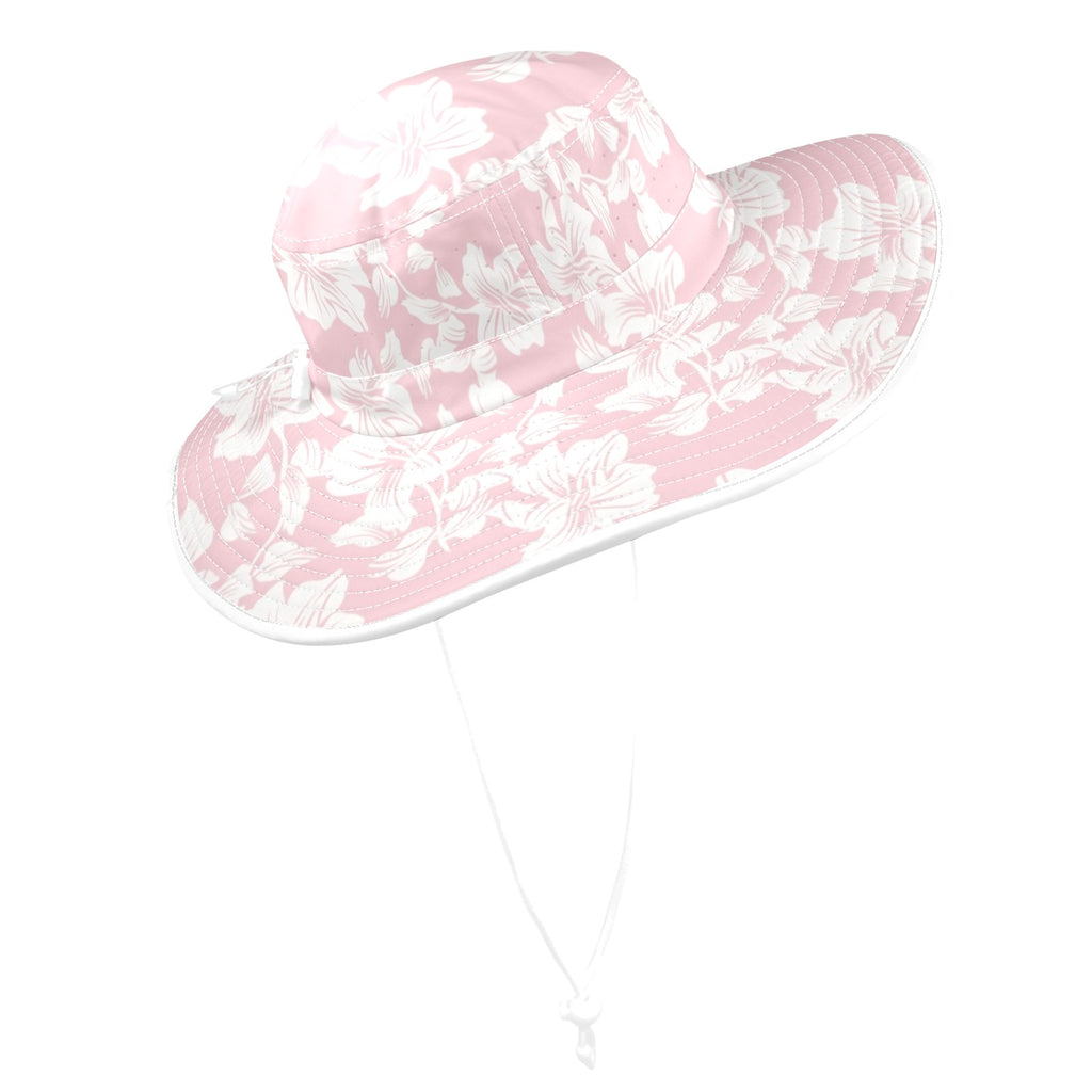 Pink Hawaiian Floral Wide Brim Bucket Hat Wide Brim Bucket Hat Plants Printed Offshore