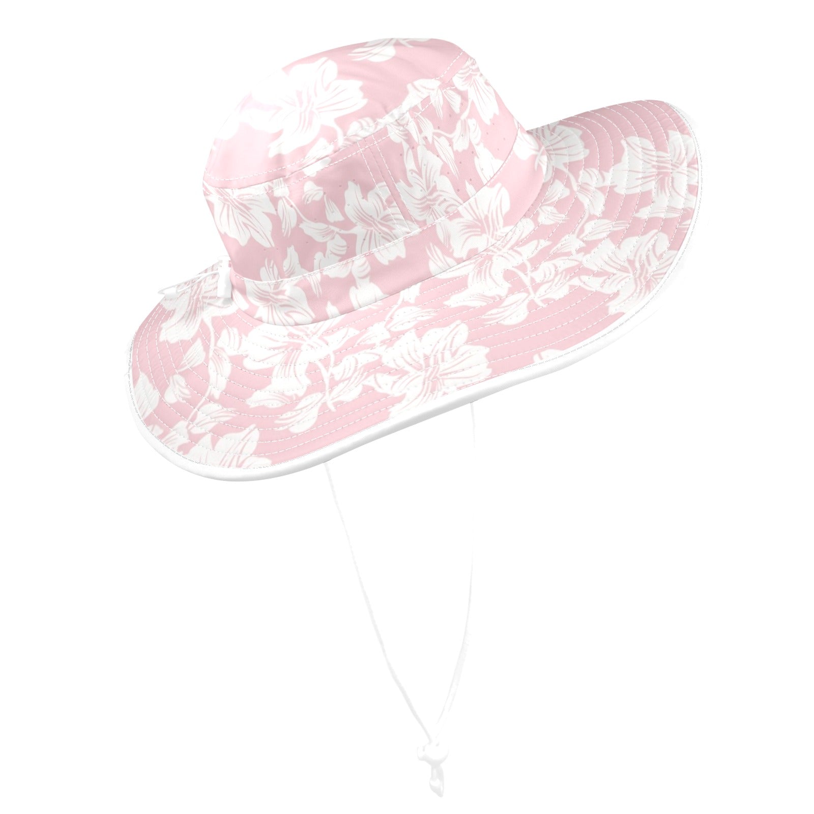 Pink Hawaiian Floral Wide Brim Bucket Hat Wide Brim Bucket Hat Plants Printed Offshore