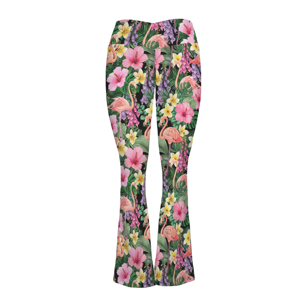 Flamingo Jungle High Waist Crossover Tummy Control Flare Leggings High Waist Flare Leggings animal Printed Offshore