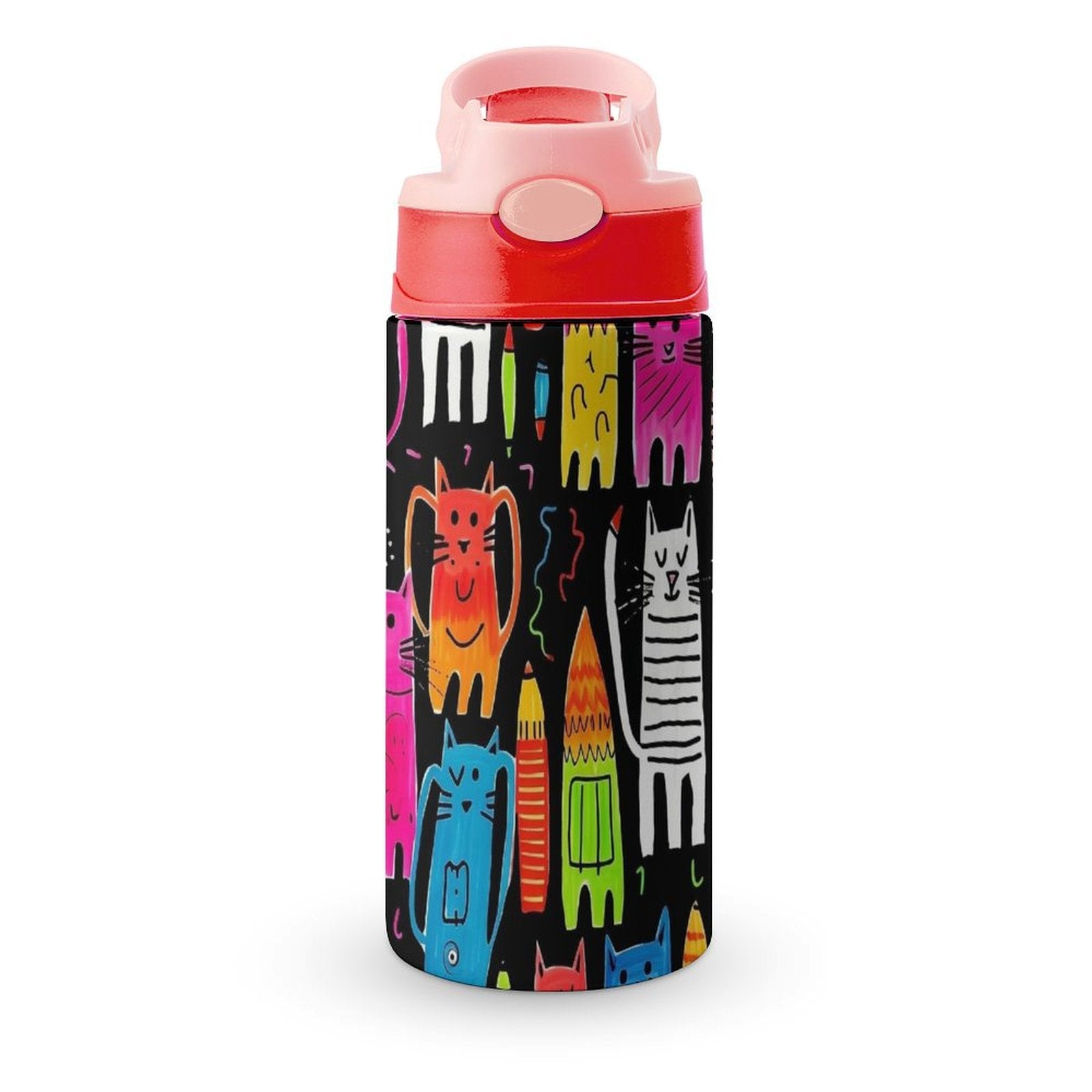 Colourful Cats - Little Kids Water Bottle pink 350ml Little Kids Water Bottle animal Printed Offshore