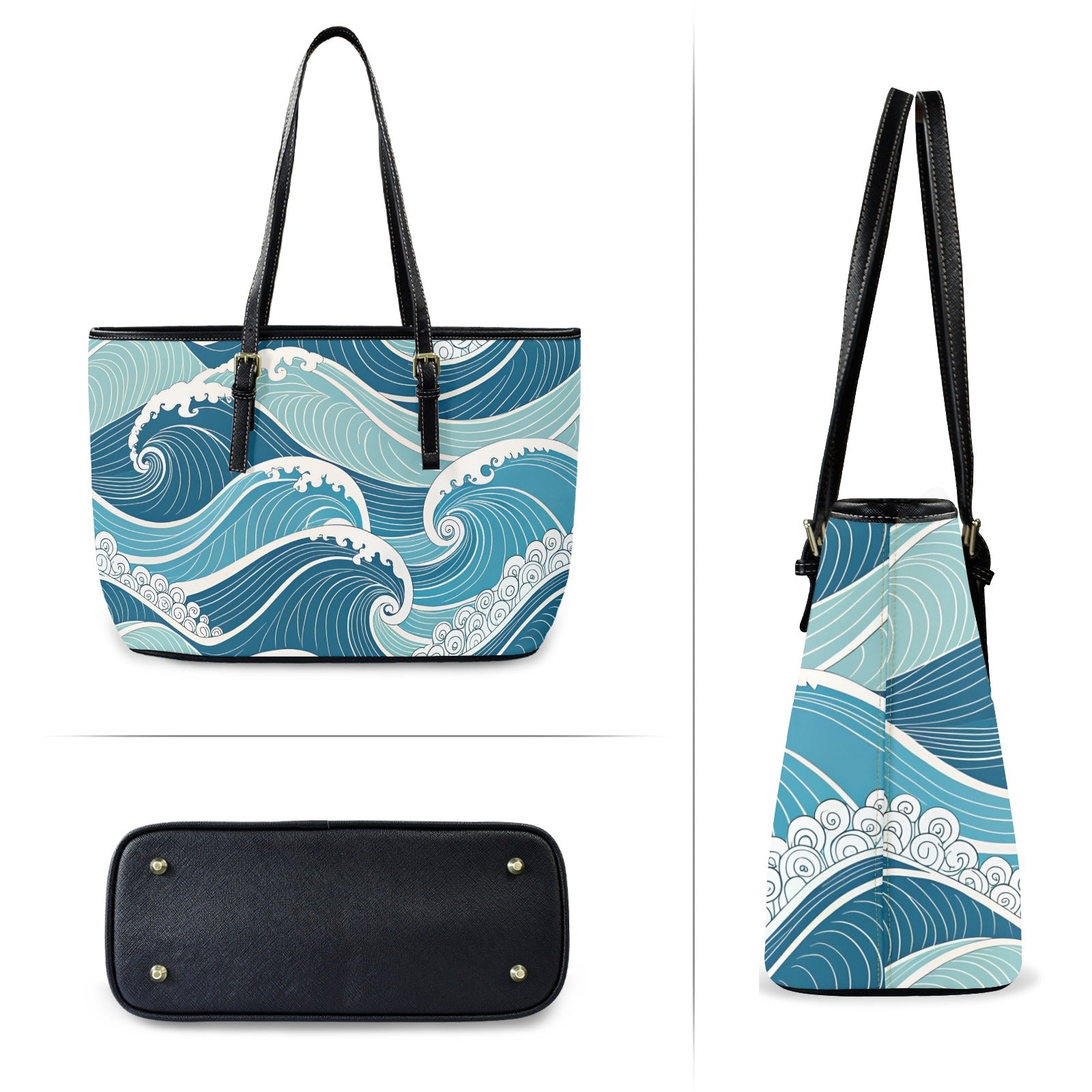 Ocean Waves - PU Leather Tote Bag - Large
