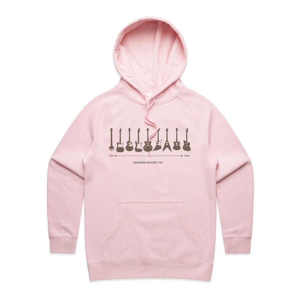 Guitar Timeline - Womens Hoodie Pink Womens Hoodie Music Printed In Australia