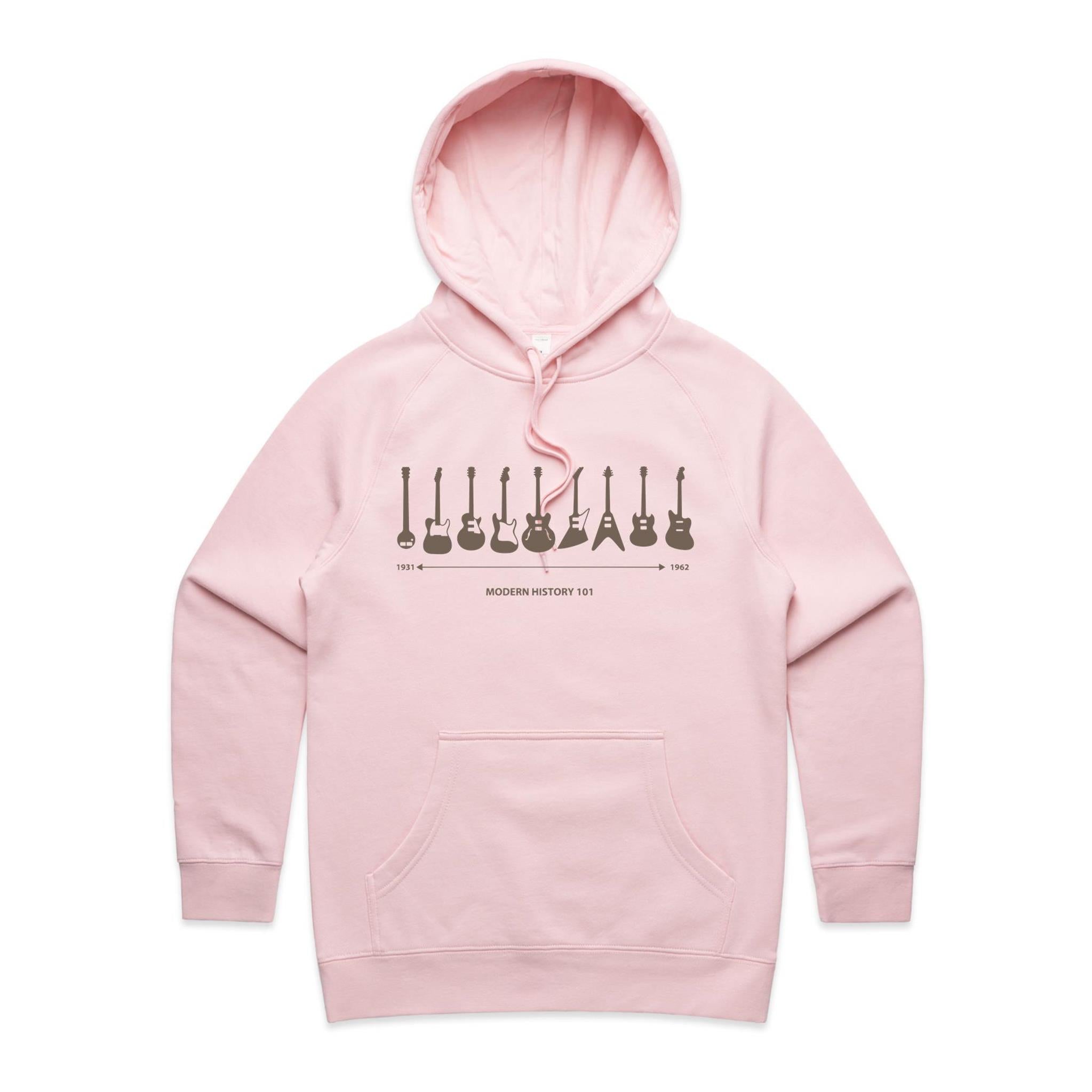 Guitar Timeline - Womens Hoodie Pink Womens Hoodie Music Printed In Australia