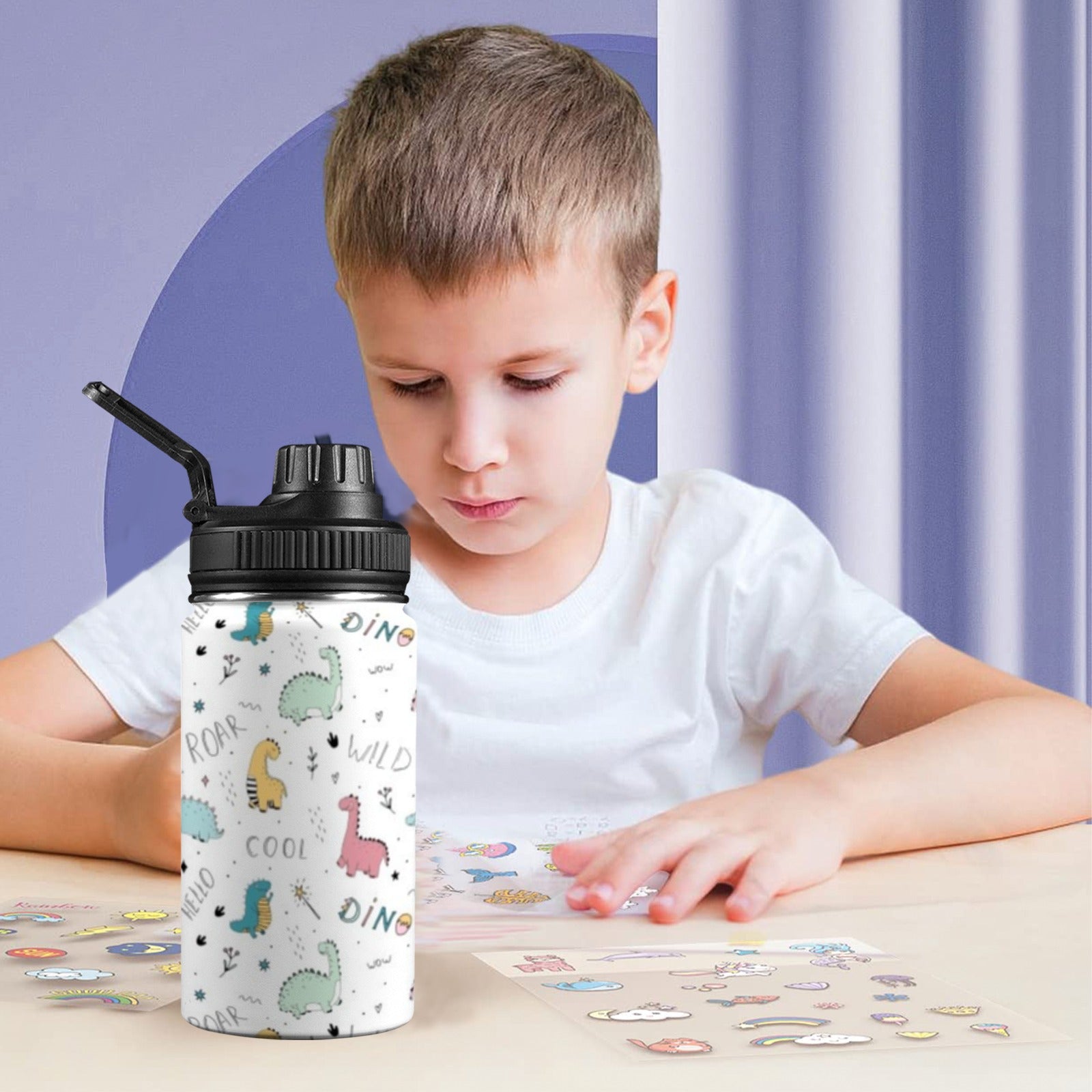Quirky Dinosaurs Kids Water Bottle with Chug Lid (12 oz) Kids Water Bottle with Chug Lid animal Printed Offshore
