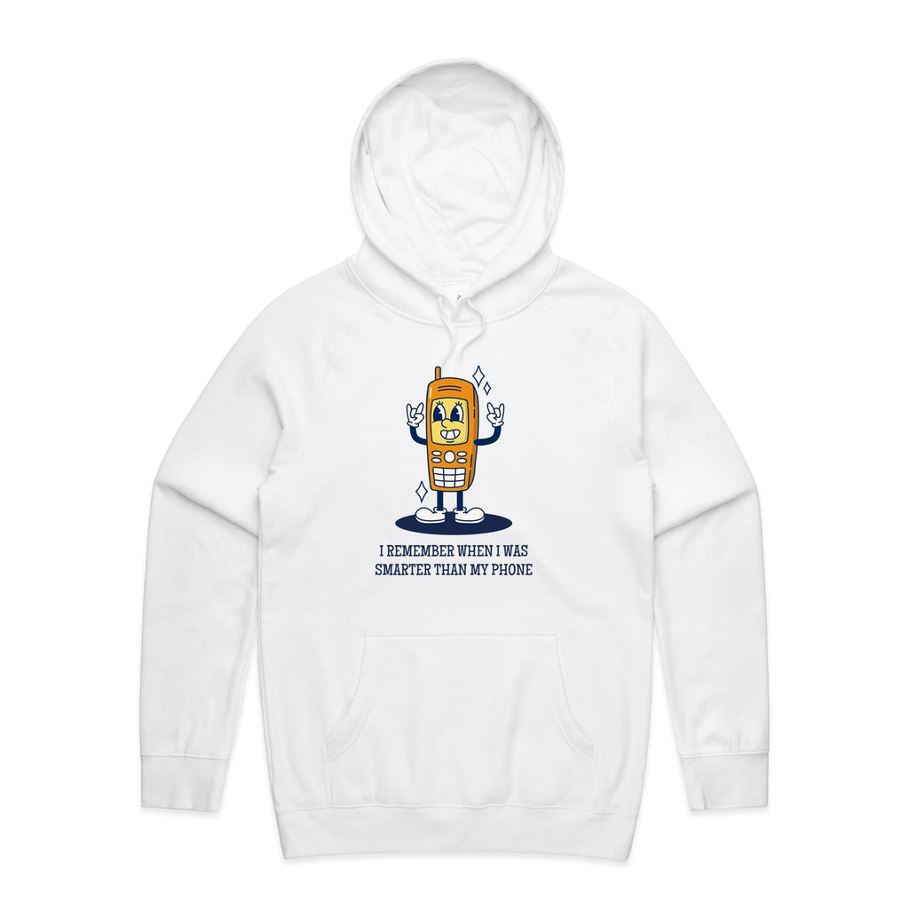 I Remember When I Was Smarter Than My Phone - Mens Hoodie White Mens Hoodie Printed In Australia Tech