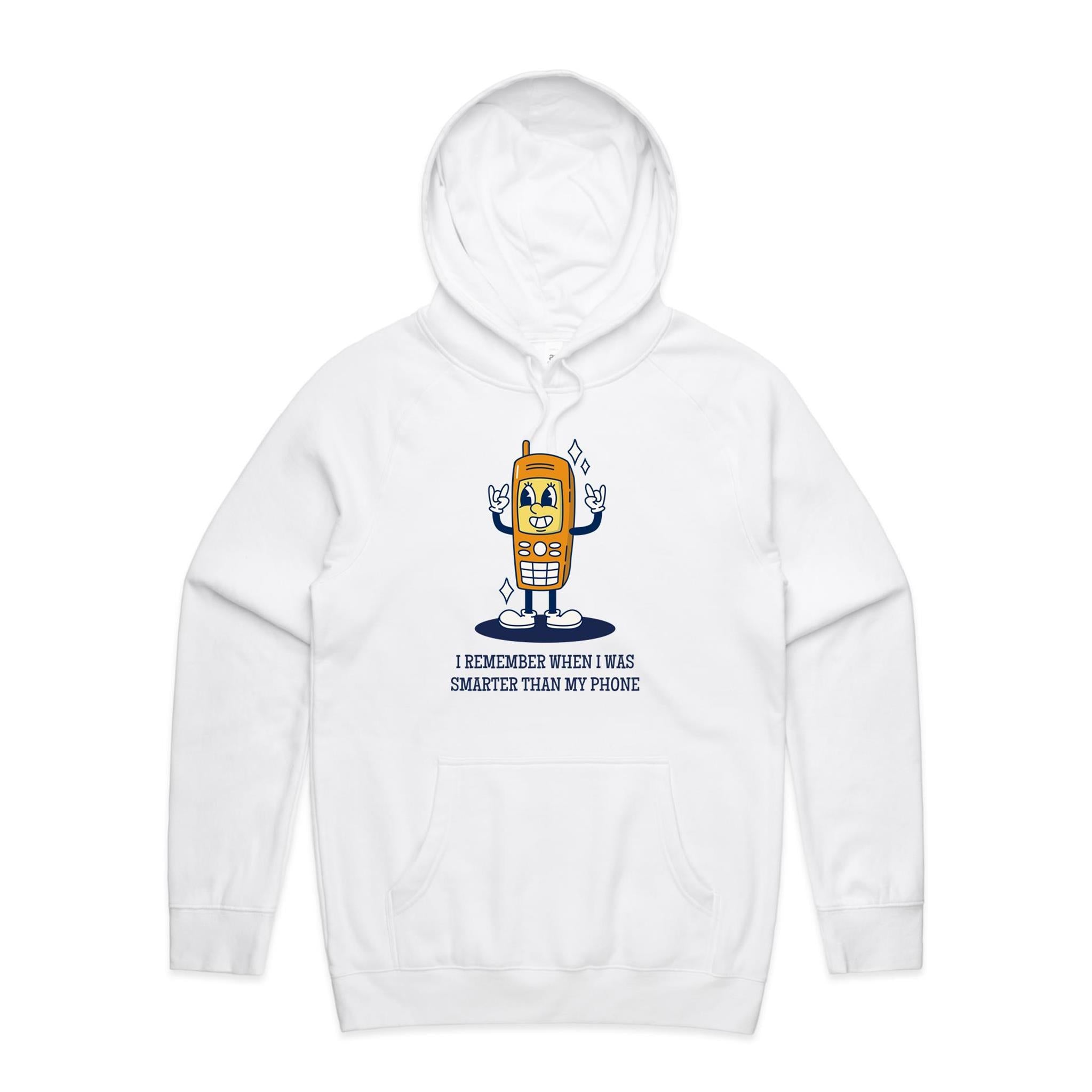I Remember When I Was Smarter Than My Phone - Mens Hoodie White Mens Hoodie Printed In Australia Tech
