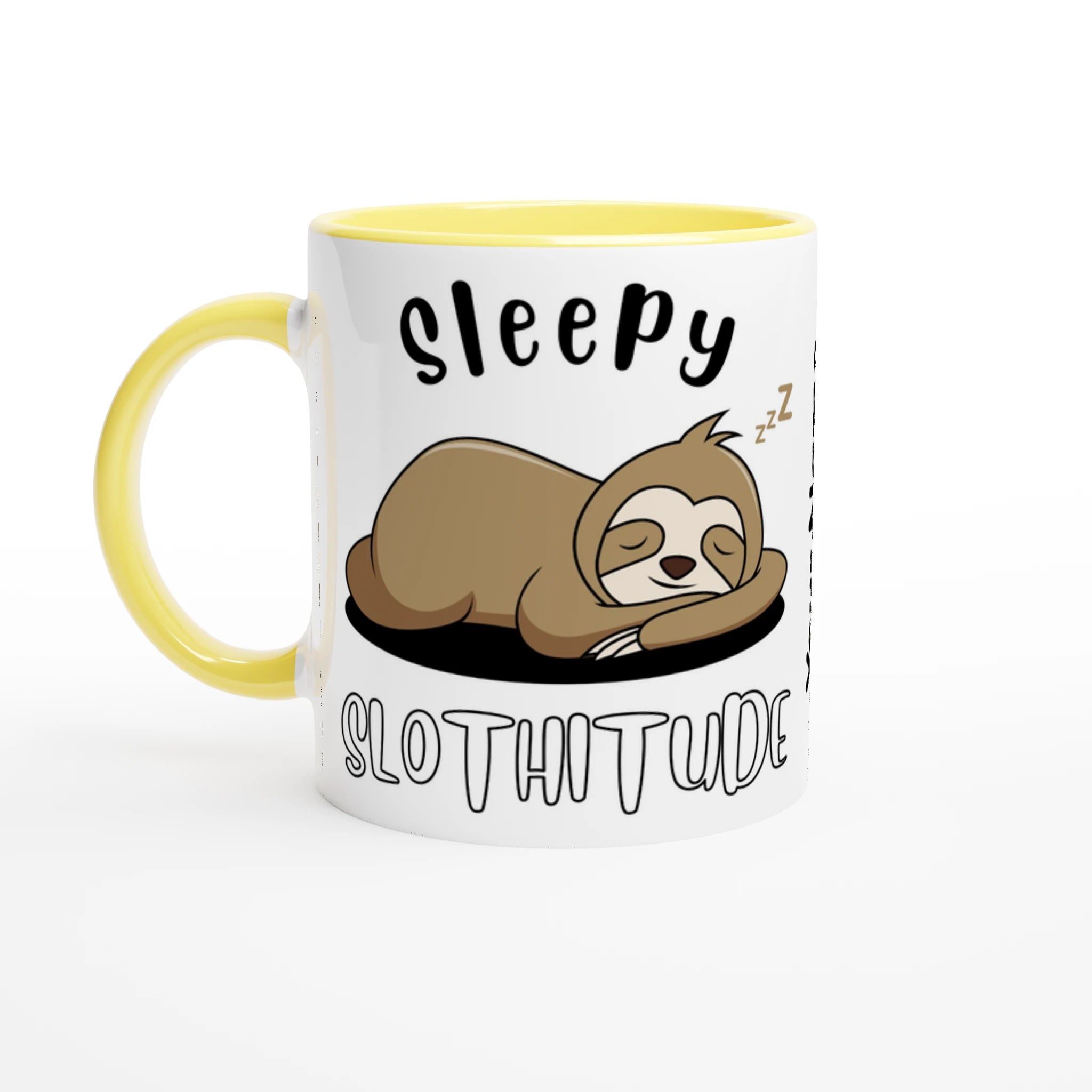 Personalise - Sloth, Sleepy Slothitude - White 11oz Ceramic Mug Ceramic Yellow Personalised Mug animal customise Globally Fulfilled personalise