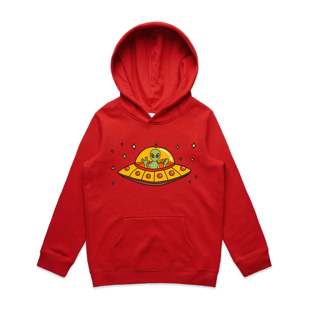 Alien Pizza - Kids Hoodie Red Kids Hoodie Printed In Australia