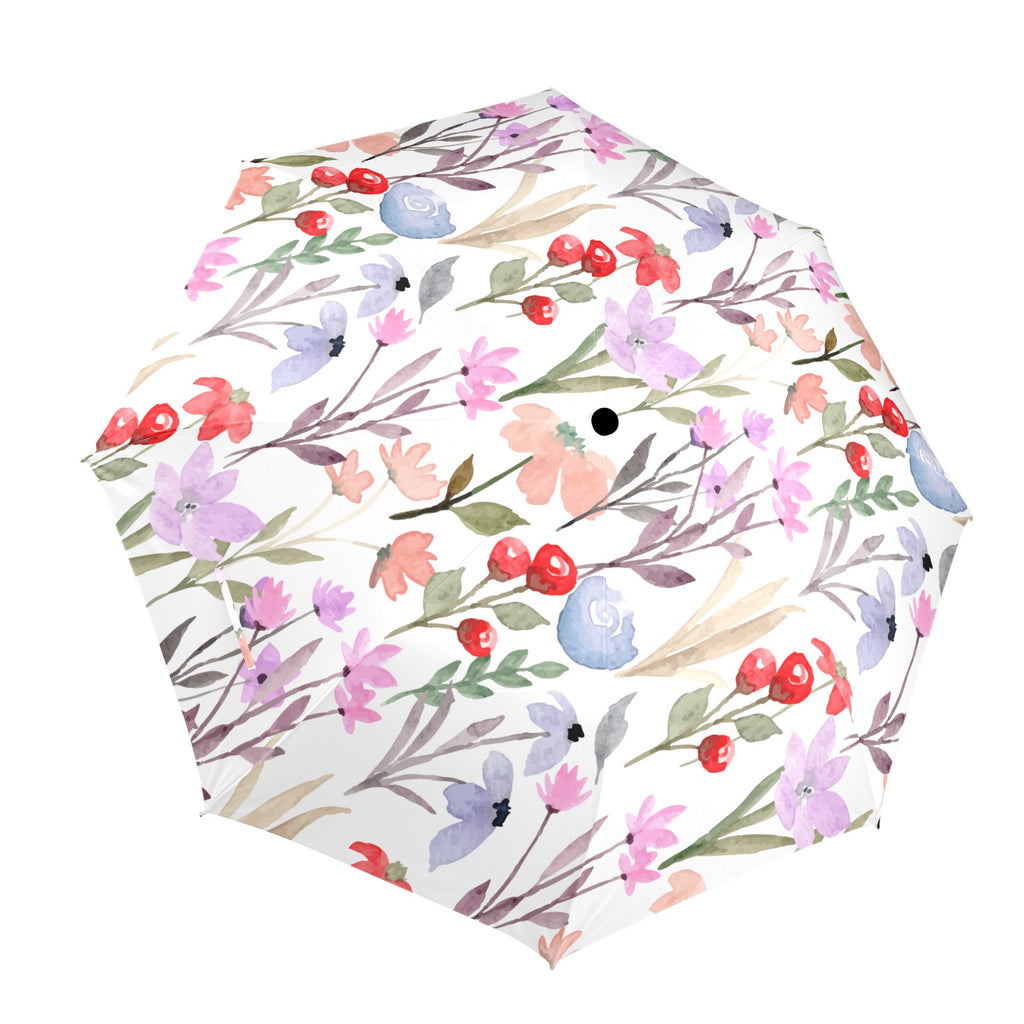 Floral Watercolour - Semi-Automatic Foldable Umbrella (Model U12) One Size Semi-Automatic Foldable Umbrella (U12)