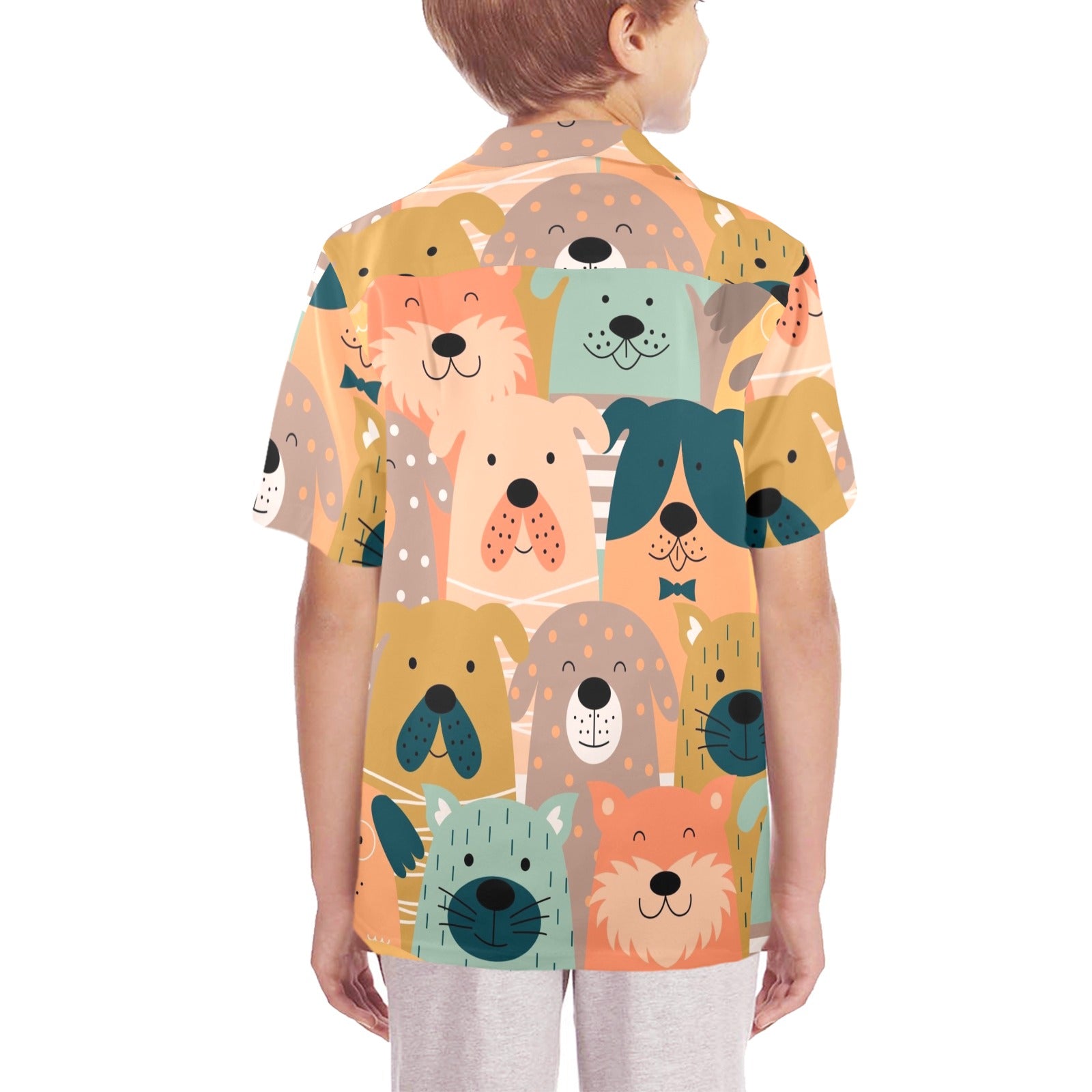 Lots Of Dogs Senior Kids Hawaiian Shirt Senior Kids Hawaiian Shirt 8-15 animal Printed Offshore