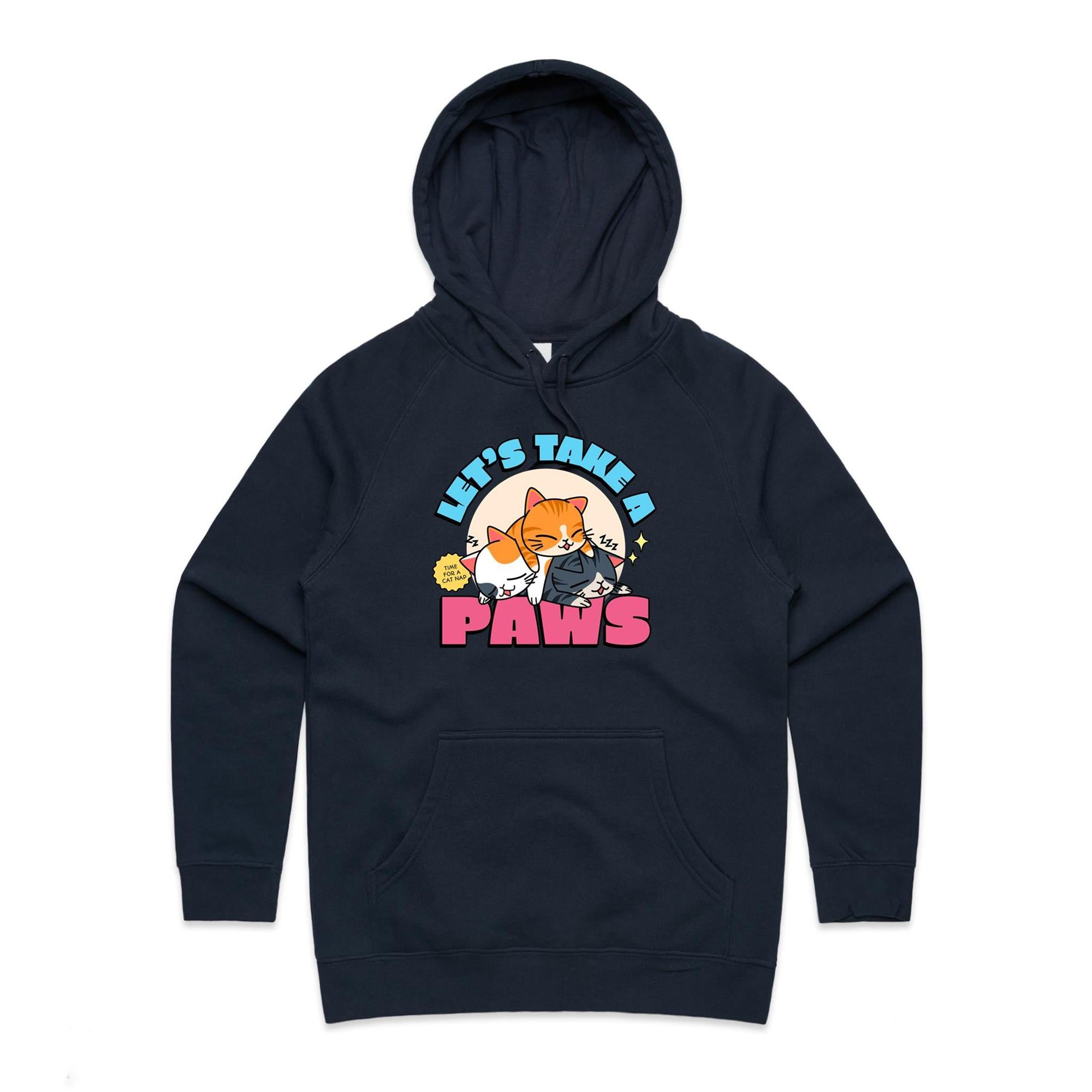 Let's Take A Paws, Kittens - Womens Hoodie Navy Womens Hoodie animal Printed In Australia