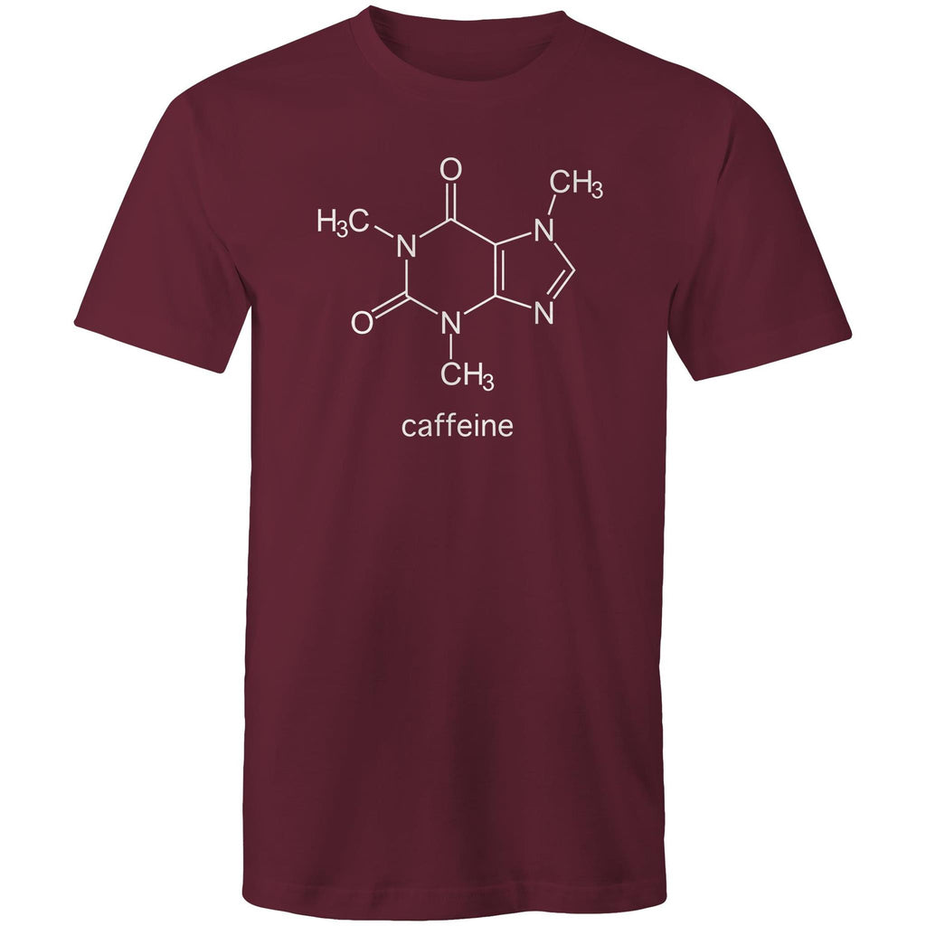 Caffeine Molecule - Mens T-Shirt Burgundy Mens T-shirt Coffee Printed In Australia Science