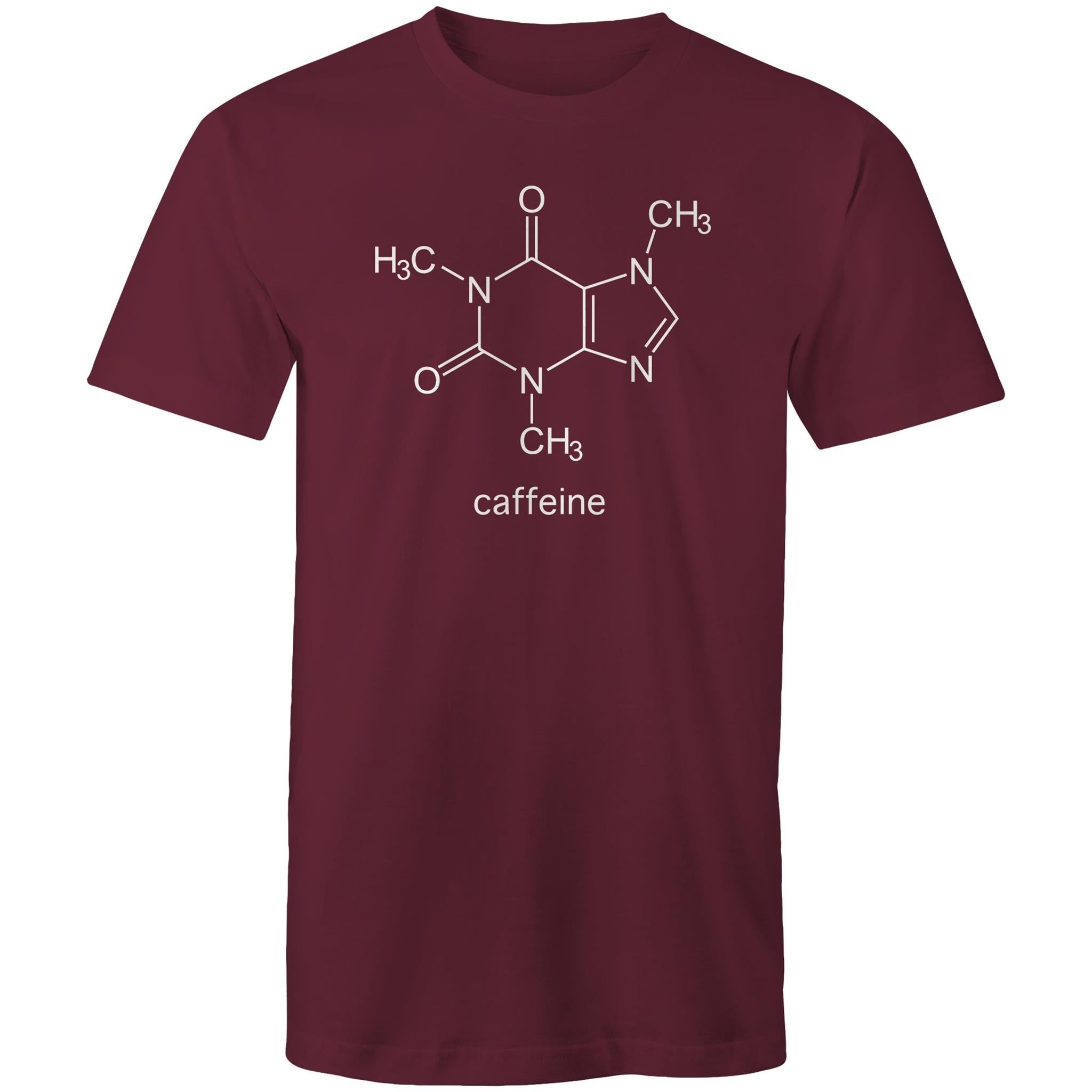 Caffeine Molecule - Mens T-Shirt Burgundy Mens T-shirt Coffee Printed In Australia Science