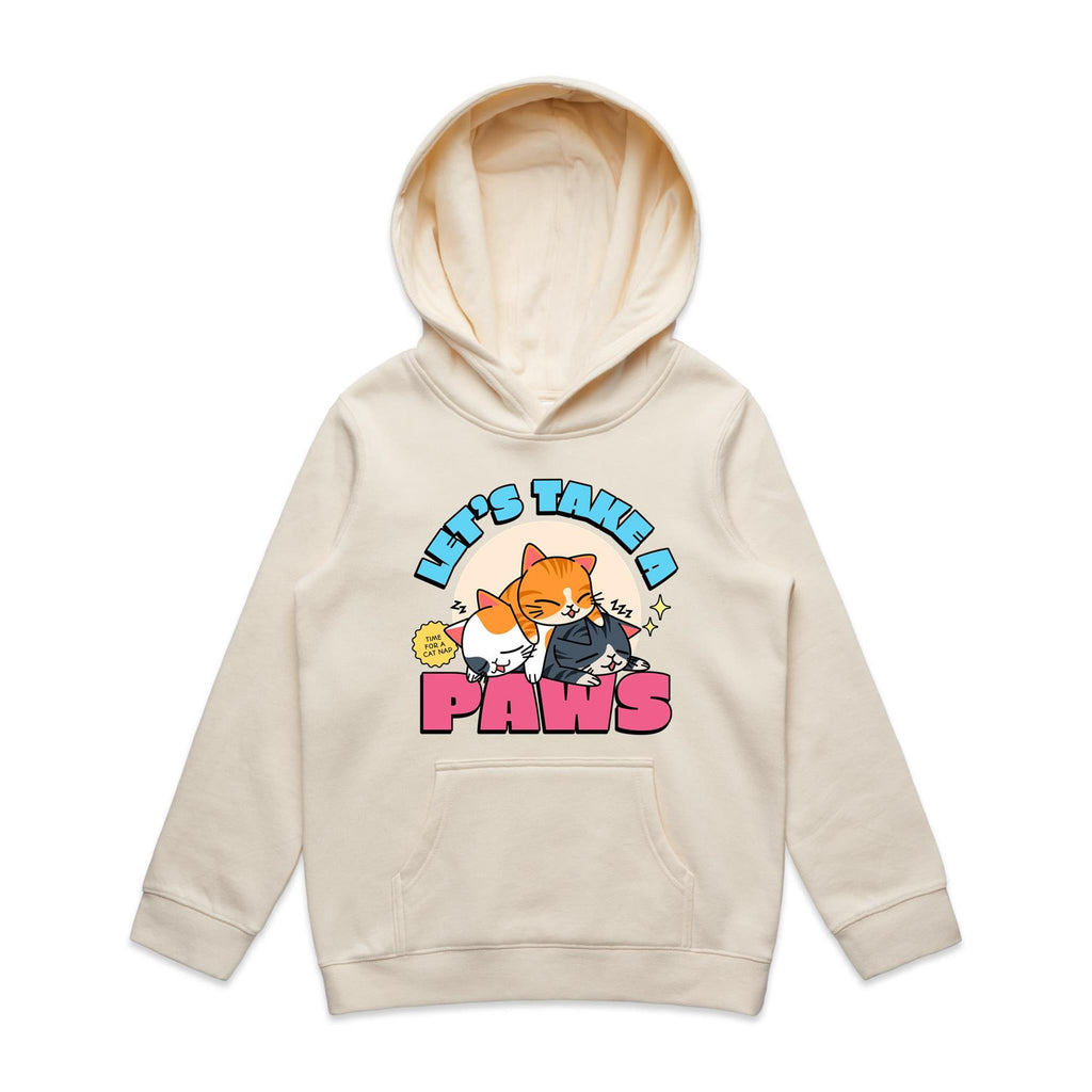 Cat Nap, Let's Take A Paws - Kids Hoodie Ecru Kids Hoodie Printed In Australia