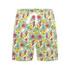 Tropical Flowers On White Men's Mid-Length Beach Shorts Men's Mid-Length Beach Shorts Plants Printed Offshore