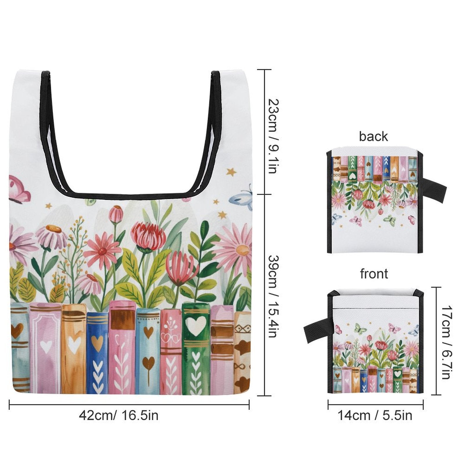 Books And Flowers - Collapsible Shopping Bag