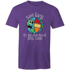Save Earth, It's The Only Planet With Cake - Mens T-Shirt Purple Mens T-shirt Environment Food Printed In Australia