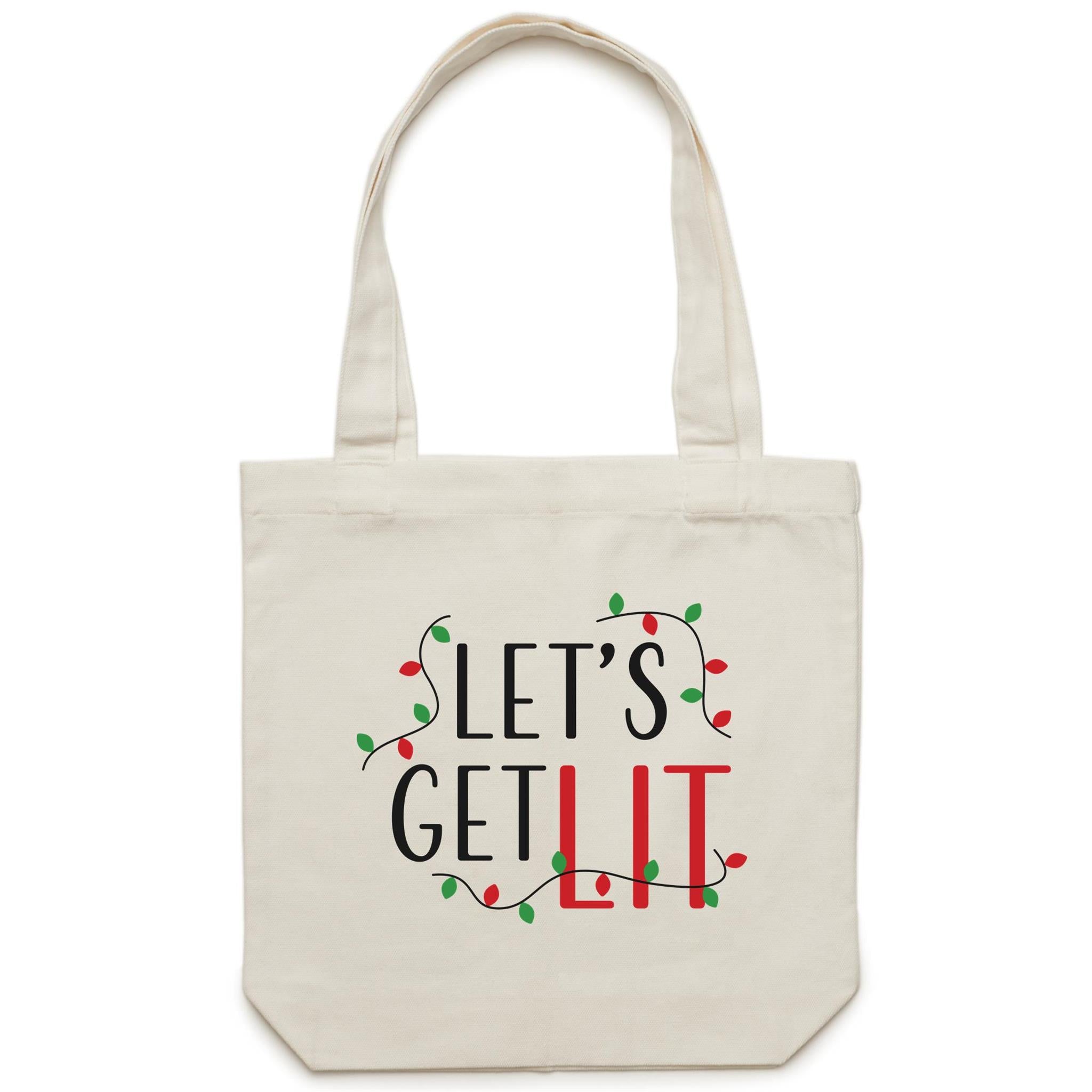 Let's Get Lit, Christmas Lights - Canvas Tote Bag Default Title Christmas Tote Bag Christmas Printed In Australia