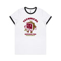 Technical Difficulties, Retro TV Women's AS Colour Ringer Tee White Black Womens Ringer T-shirt Printed In Australia Retro Tech