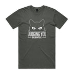 Judging You Silently Cat Men's AS Colour T-shirt Charcoal Mens T-shirt animal Printed In Australia