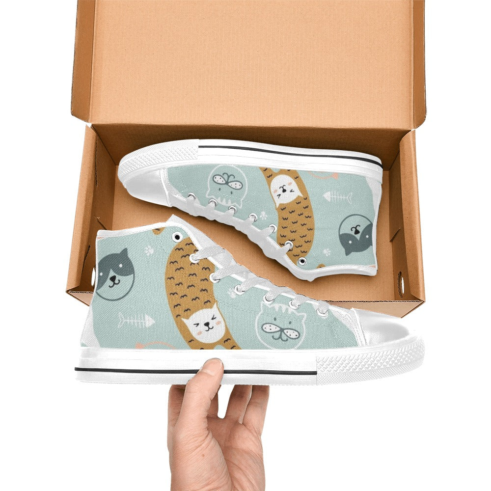 Cat Stretch - Kids High Top Canvas Shoes