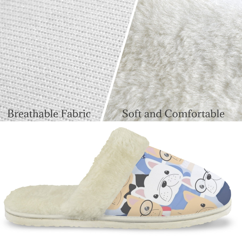 Dog Crowd Women's Fur Trim Thick-Sole Indoor Slippers Women's Fur Trimmed Slippers animal Printed Offshore