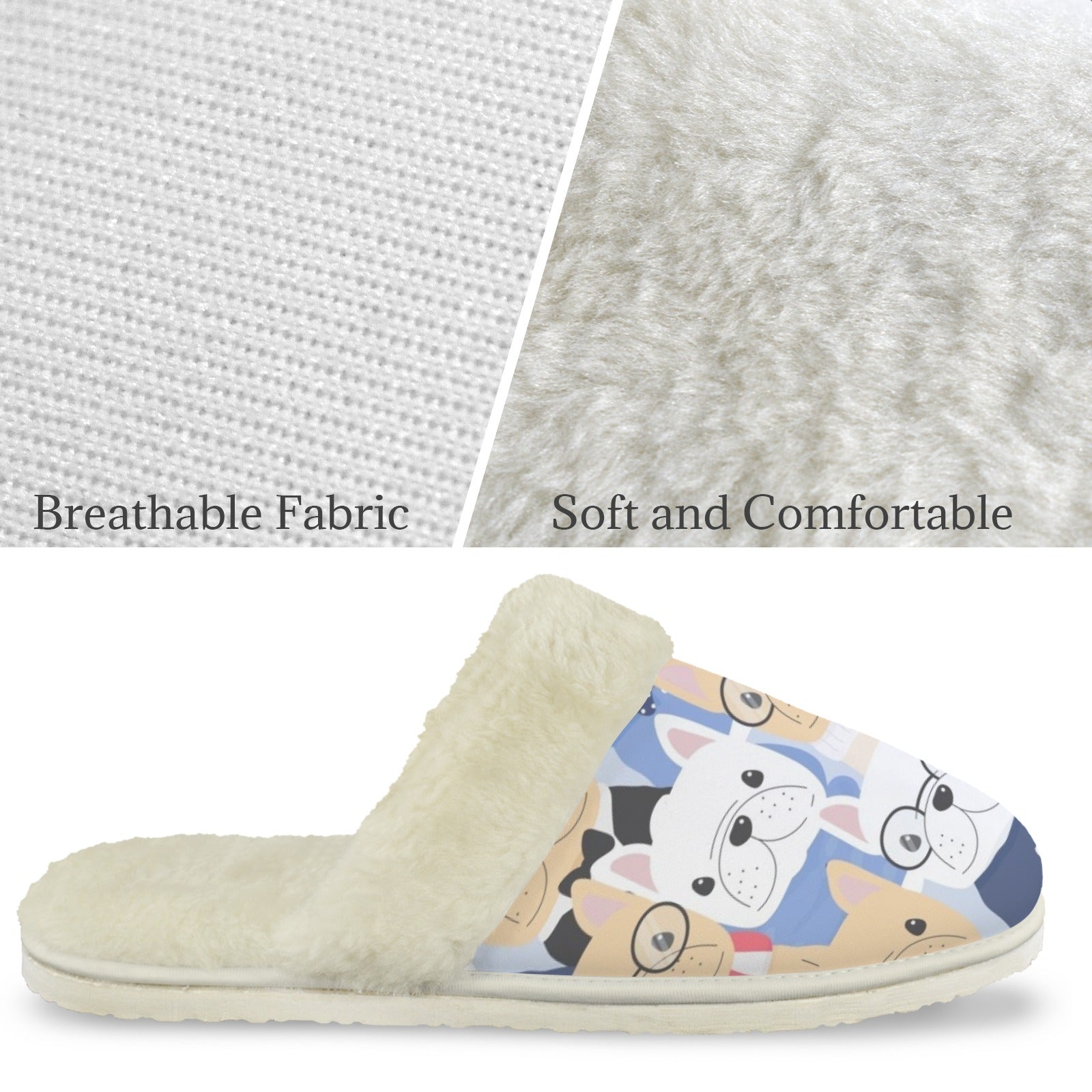 Dog Crowd Women's Fur Trim Thick-Sole Indoor Slippers Women's Fur Trimmed Slippers animal Printed Offshore