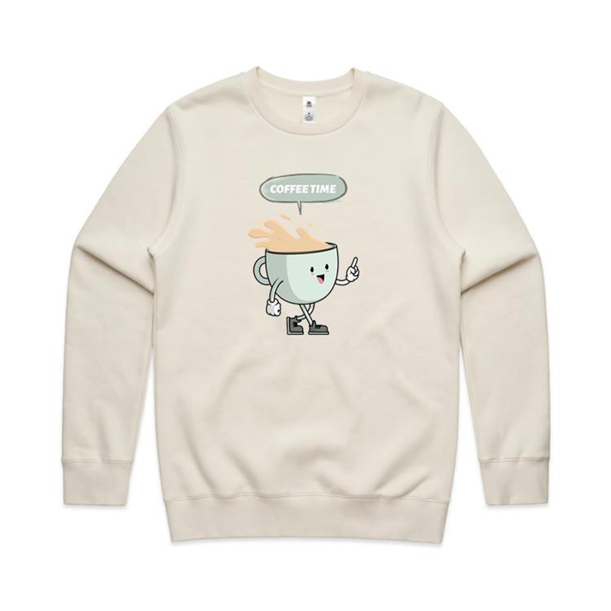 Coffee Time - AS Colour Stencil Crew Ecru Sweatshirt Coffee Printed In Australia