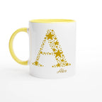 Personalised - Star Initials - 11oz Ceramic Mug, Customise, Personalise, Name, Initial Ceramic Yellow Personalised 11oz Mug