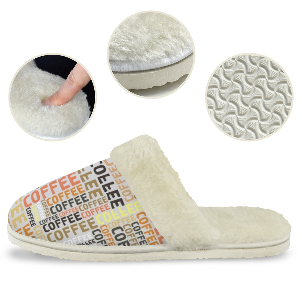 Coffee Men's Fur Trim Thick-Sole Indoor Slippers Men's Fur Trimmed Slippers Coffee Printed Offshore