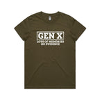 Gen X, Lots Of Memories, No Evidence Women's AS Colour T-shirt Army Womens T-shirt Printed In Australia