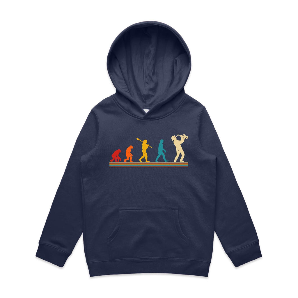Saxophone Player - Kids Hoodie Midnight Blue Kids Hoodie Music Printed In Australia