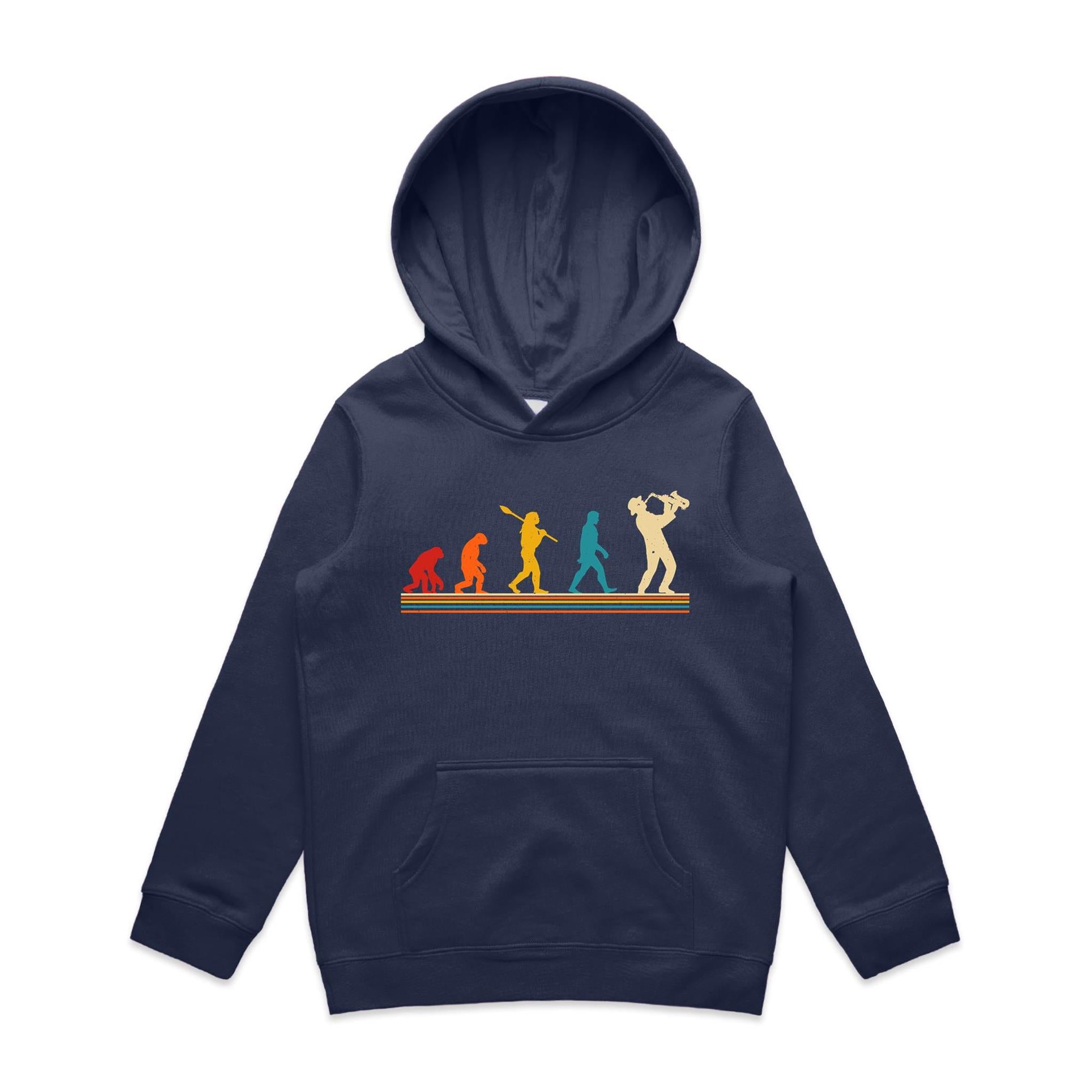 Saxophone Player - Kids Hoodie Midnight Blue Kids Hoodie Music Printed In Australia