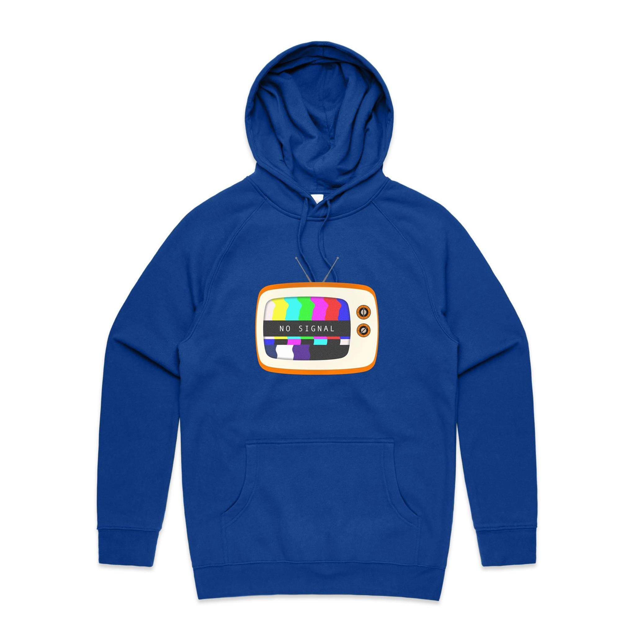Retro TV, No Signal - Mens Hoodie Bright Royal Mens Hoodie Printed In Australia Retro Tech