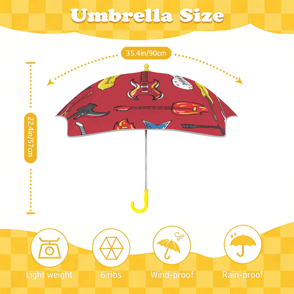 Guitars On Red Kids Safe Round Corner Umbrella Kids Safe Round Corner Umbrella Music Printed Offshore