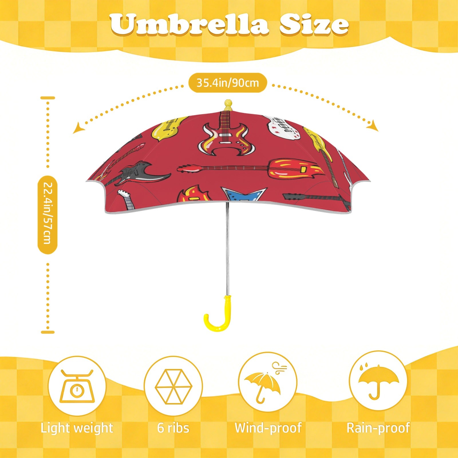Guitars On Red Kids Safe Round Corner Umbrella Kids Safe Round Corner Umbrella Music Printed Offshore