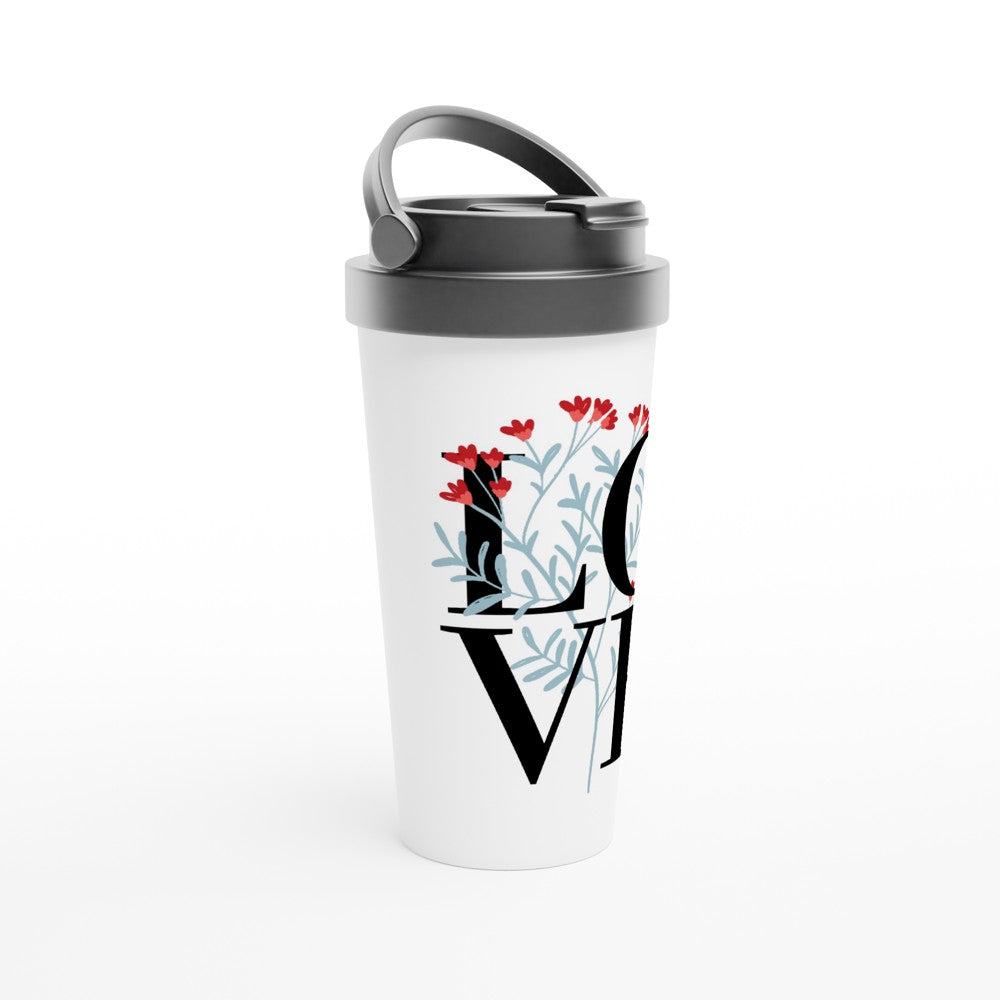 Love - White 15oz Stainless Steel Travel Mug Travel Mug Globally Fulfilled Love