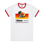 Camera Film, Now We Wait Men's AS Colour Ringer Tee White Red Ringer T-Shirt Printed In Australia Retro