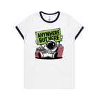 Astronaut, Anywhere But Here - Women's Ringer Tee White Navy Womens Ringer T-shirt Printed In Australia Space