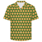 Yellow Flowers On Green Men's Crinkle Hawaiian Shirt