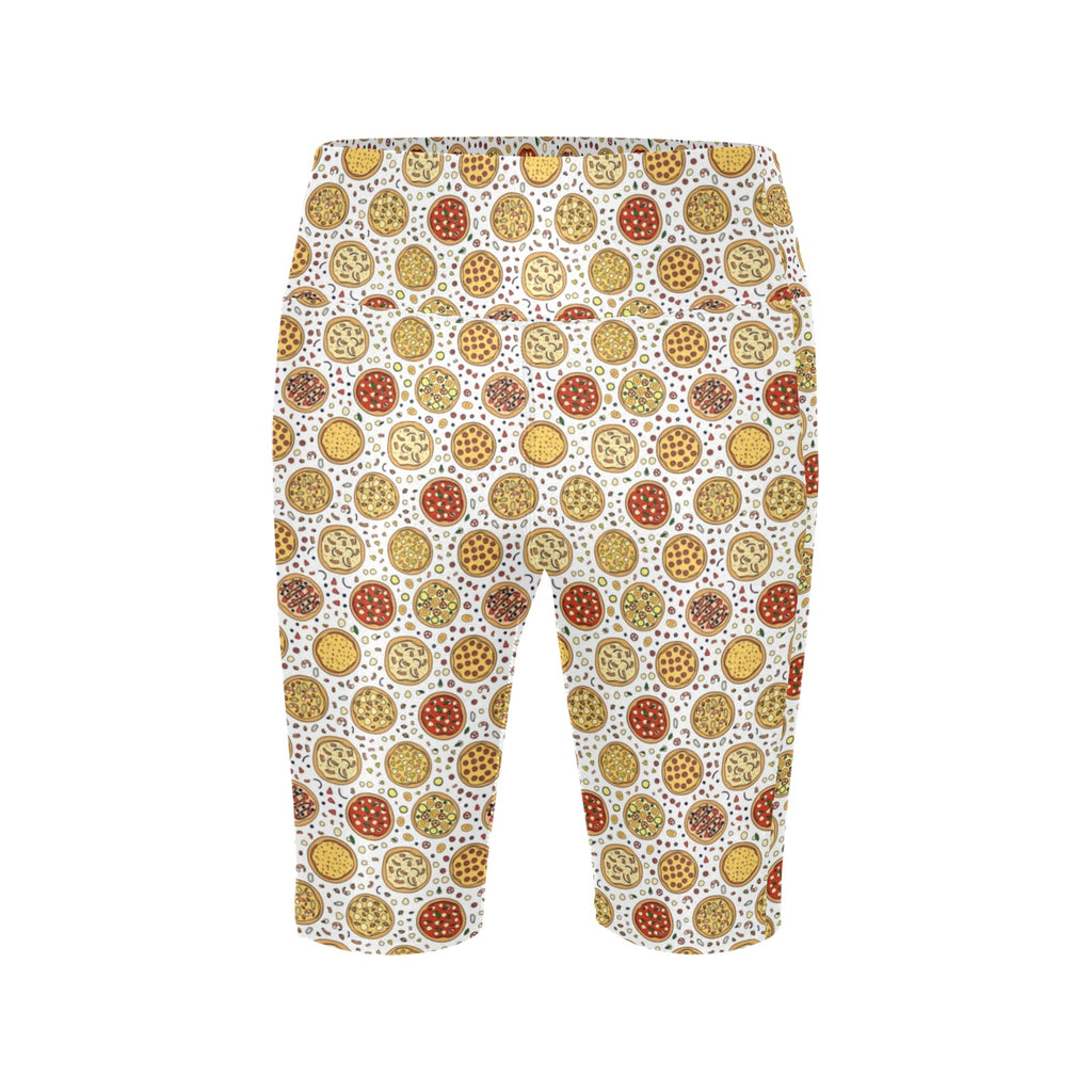 Round Pizzas On White Women's Bike Shorts With Side Pockets